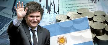 foto Milei con bandera Argentina de fondo