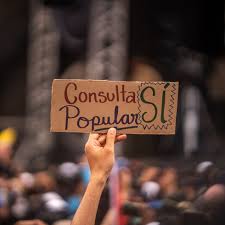 Foto de Mano con un cartel con la leyenda Consulta Popular SI